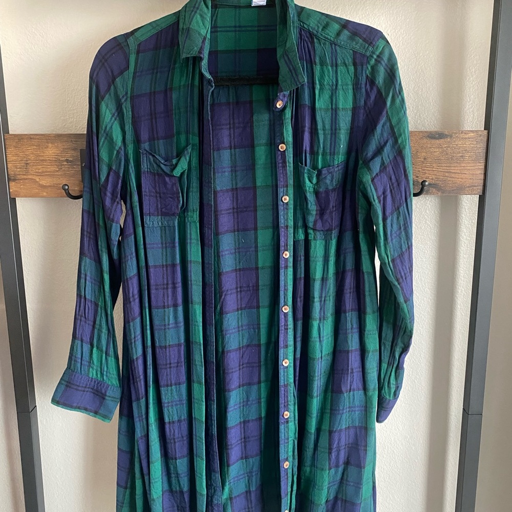 Plaid Button-down Dress - Long Sleeve